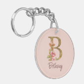 Aangepaste naam goud folie blush roze rozen letter sleutelhanger (Voorkant Links)
