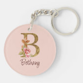 Aangepaste naam goud folie blush roze rozen letter sleutelhanger (Achterkant)