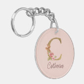 Aangepaste naam goud folie blush roze rozen letter sleutelhanger (Voorkant Links)