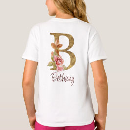 Aangepaste naam goud folie blush roze rozen letter t-shirt
