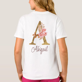 Aangepaste naam goud folie blush roze rozen letter t-shirt