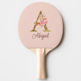 Aangepaste naam goud folie blush roze rozen letter tafeltennisbatje