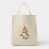 Aangepaste naam goud folie blush roze rozen letter tote bag (Achterkant)