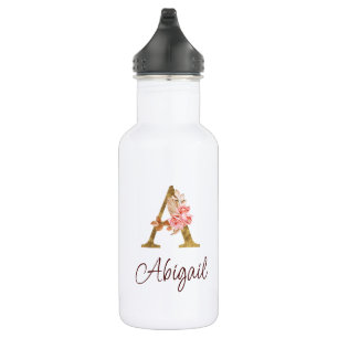 Aangepaste naam goud folie blush roze rozen letter waterfles