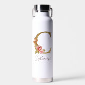 Aangepaste naam goud folie blush roze rozen letter waterfles (Voorkant)