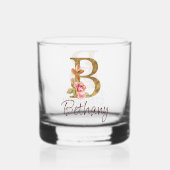 Aangepaste naam goud folie blush roze rozen letter whisky glas (Voorkant)
