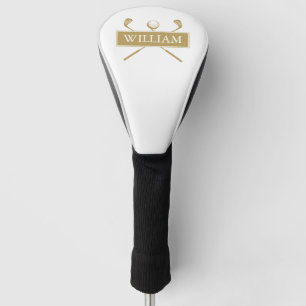 Aangepaste naam goud witte clubs en bal golfheadcover