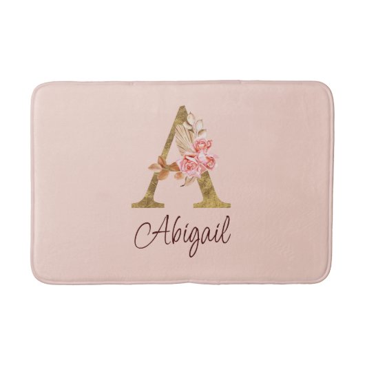 Aangepaste Naam Gouden Folie Blush Roze Rozen Lett Badmat (Voorkant)