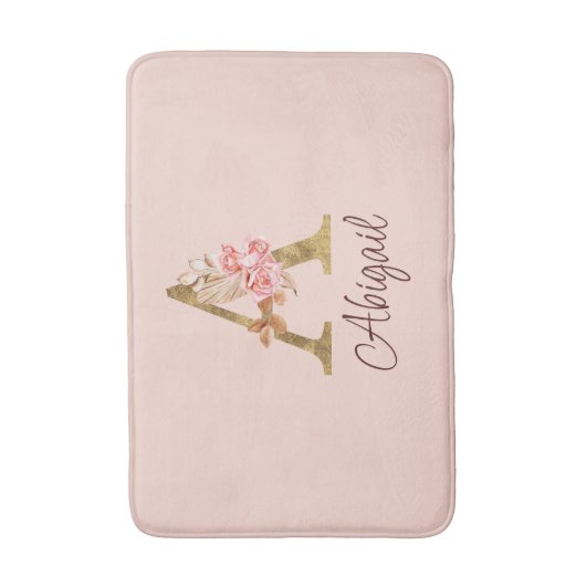 Aangepaste Naam Gouden Folie Blush Roze Rozen Lett Badmat (Voorkant Verticaal)