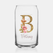 Aangepaste Naam Gouden Folie Blush Roze Rozen Lett Blikvorm Glas (Achterkant)