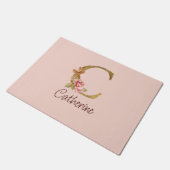 Aangepaste Naam Gouden Folie Blush Roze Rozen Lett Deurmat (Schuin)