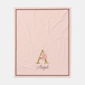 Aangepaste Naam Gouden Folie Blush Roze Rozen Lett Fleece Deken (Voorkant)