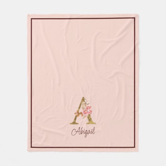 Aangepaste Naam Gouden Folie Blush Roze Rozen Lett Fleece Deken (Voorkant)