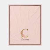 Aangepaste Naam Gouden Folie Blush Roze Rozen Lett Fleece Deken (Voorkant)
