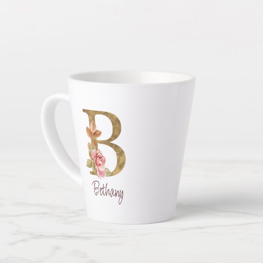 Aangepaste Naam Gouden Folie Blush Roze Rozen Lett Latte Mok (Linkerhoek)