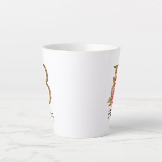 Aangepaste Naam Gouden Folie Blush Roze Rozen Lett Latte Mok (Voorkant)
