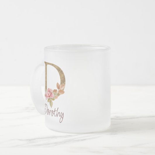 Aangepaste Naam Gouden Folie Blush Roze Rozen Lett Matglas Koffiemok (Voorkant links)