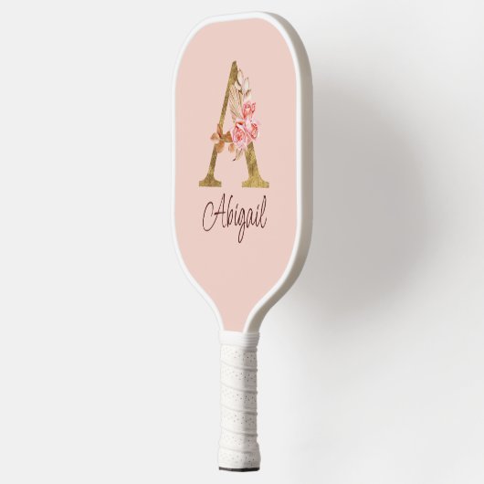 Aangepaste Naam Gouden Folie Blush Roze Rozen Lett Pickleball Paddle (Links)