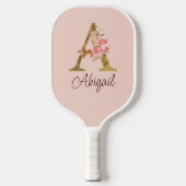 Aangepaste Naam Gouden Folie Blush Roze Rozen Lett Pickleball Paddle (Voorkant)