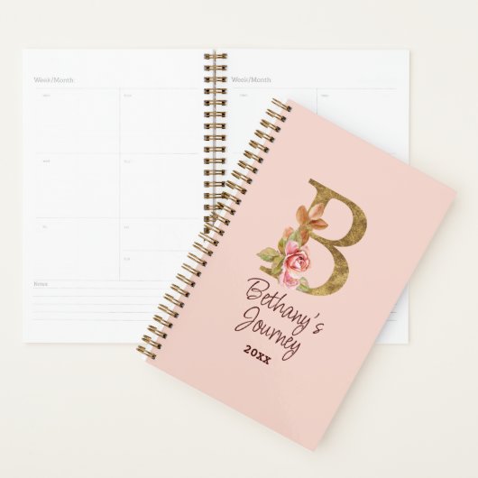 Aangepaste Naam Gouden Folie Blush Roze Rozen Lett Planner (Display)