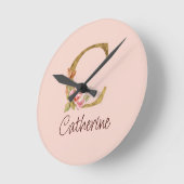 Aangepaste Naam Gouden Folie Blush Roze Rozen Lett Ronde Klok (Hoek)