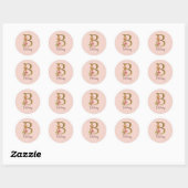 Aangepaste Naam Gouden Folie Blush Roze Rozen Lett Ronde Sticker (Vel)