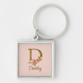 Aangepaste Naam Gouden Folie Blush Roze Rozen Lett Sleutelhanger (Voorkant)