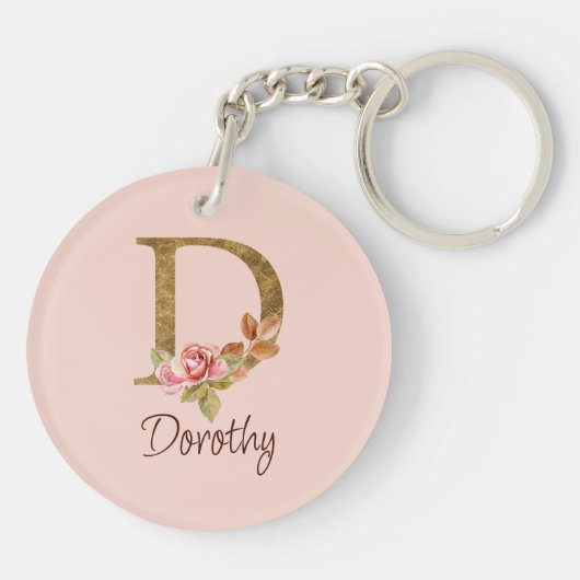 Aangepaste Naam Gouden Folie Blush Roze Rozen Lett Sleutelhanger (Achterkant)