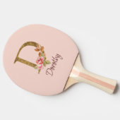 Aangepaste Naam Gouden Folie Blush Roze Rozen Lett Tafeltennisbatje (Zijkant)