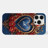 Aangepaste naam Gouden Hart Frame Met Parel Kraal iPhone Hoesje (Achterkant horizontaal)