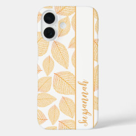 Aangepaste naam Gouden skeletbladeren op wit iPhone 16 Hoesje