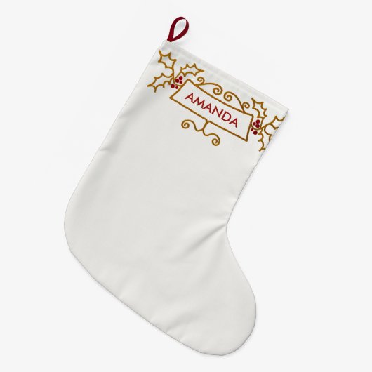 Aangepaste naam Gouden wervelingen Rode bessen Ker Grote Kerstsok (Voorkant (Hangend))