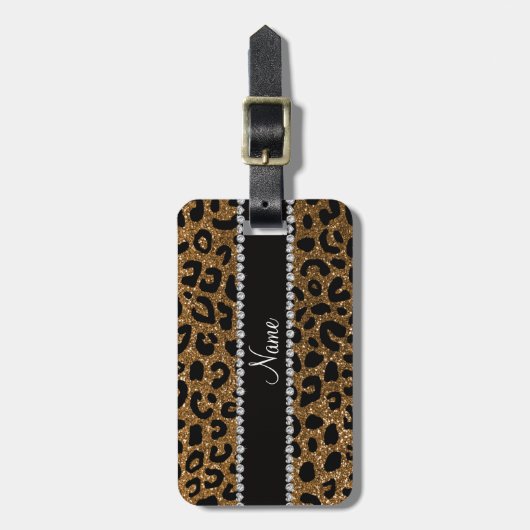Aangepaste naam goudglitter-cheetah-druk bagagelabel (Voorkant verticaal)