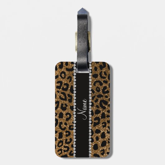 Aangepaste naam goudglitter-cheetah-druk bagagelabel (Achterkant verticaal)