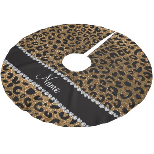 Aangepaste naam goudglitter-cheetah-druk kerstboom rok (Gekanteld)
