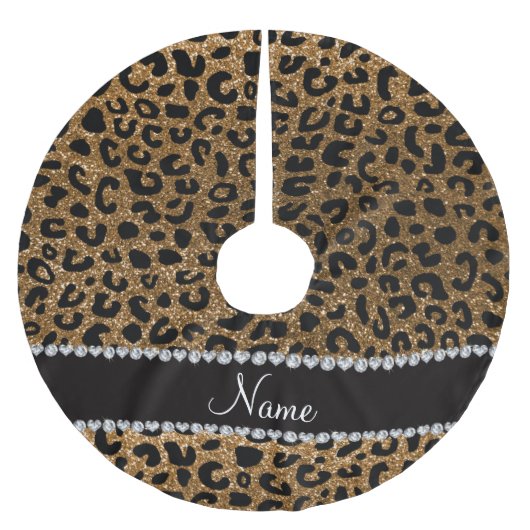 Aangepaste naam goudglitter-cheetah-druk kerstboom rok (Voorkant)