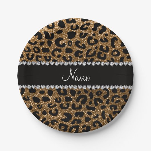 Aangepaste naam goudglitter-cheetah-druk papieren bordje (Voorkant)