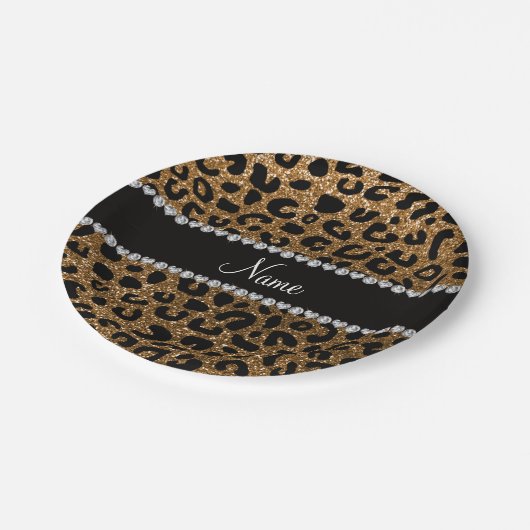 Aangepaste naam goudglitter-cheetah-druk papieren bordje (Gekanteld)