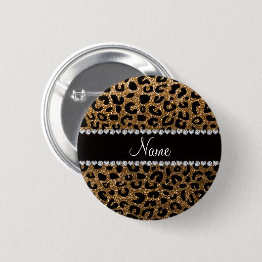 Aangepaste naam goudglitter-cheetah-druk ronde button 5,7 cm (Voorkant /achterkant)