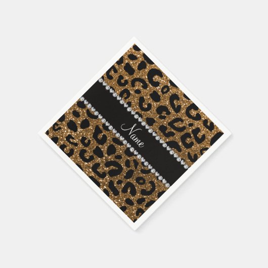 Aangepaste naam goudglitter-cheetah-druk servetten (Hoek)
