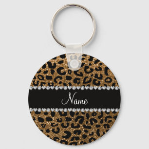 Aangepaste naam goudglitter-cheetah-druk sleutelhanger