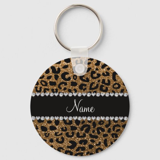 Aangepaste naam goudglitter-cheetah-druk sleutelhanger (Voorkant)