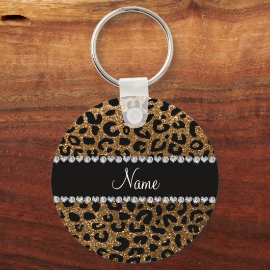 Aangepaste naam goudglitter-cheetah-druk sleutelhanger (Voorkant)