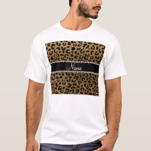 Aangepaste naam goudglitter-cheetah-druk t-shirt