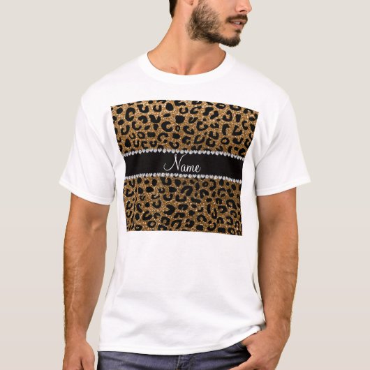 Aangepaste naam goudglitter-cheetah-druk t-shirt (Voorkant)