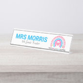 Aangepaste naam Grade Rainbow Teach Love Inspire Bureau Naambordje (Voorkant)