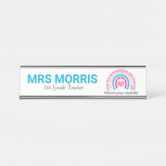 Aangepaste naam Grade Rainbow Teach Love Inspire Bureau Naambordje (Voorkant)