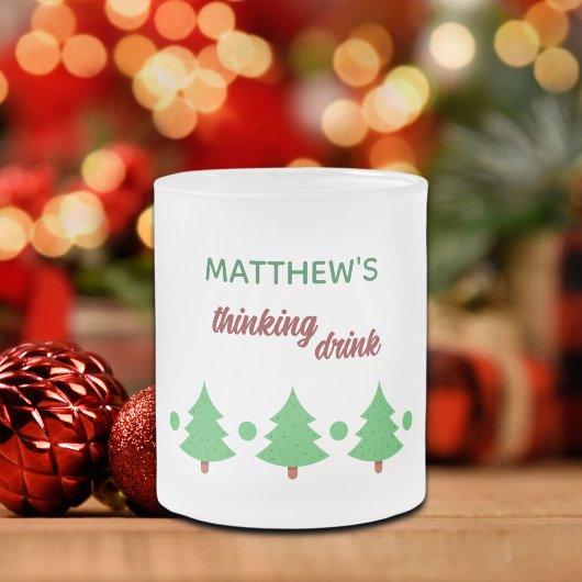Aangepaste naam Grappig nadenkend drankje Kerstbom Matglas Koffiemok