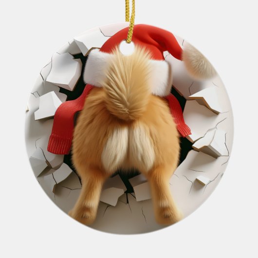 Aangepaste naam Grappige hond breken in 2-zijdige Keramisch Ornament (Voorkant)