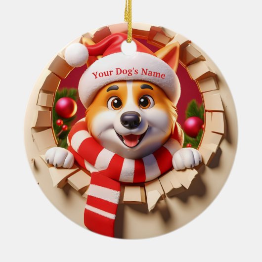 Aangepaste naam Grappige hond breken in 2-zijdige  Keramisch Ornament (Achterkant)